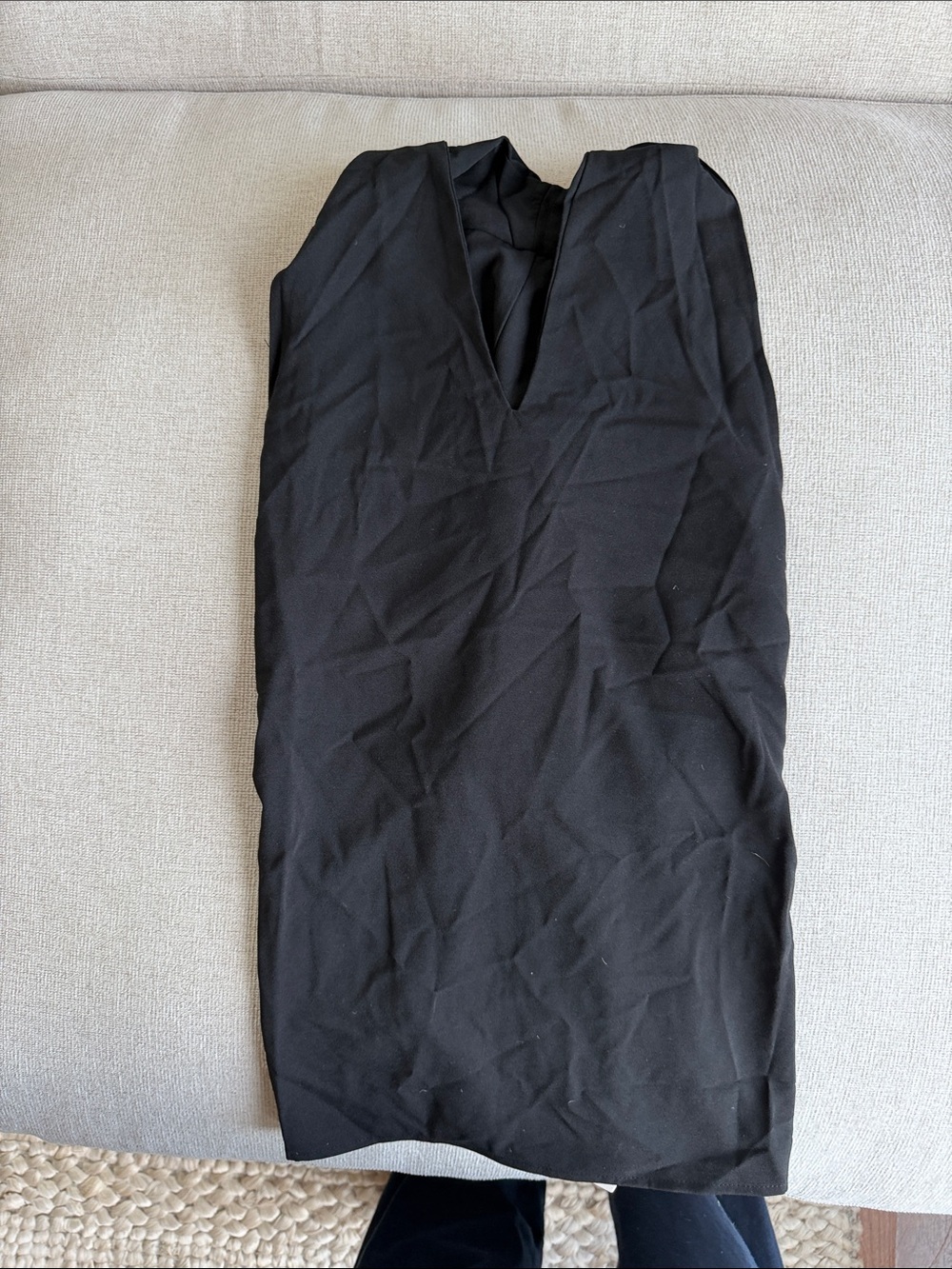 Commense Black Mini Dress with V-Neck